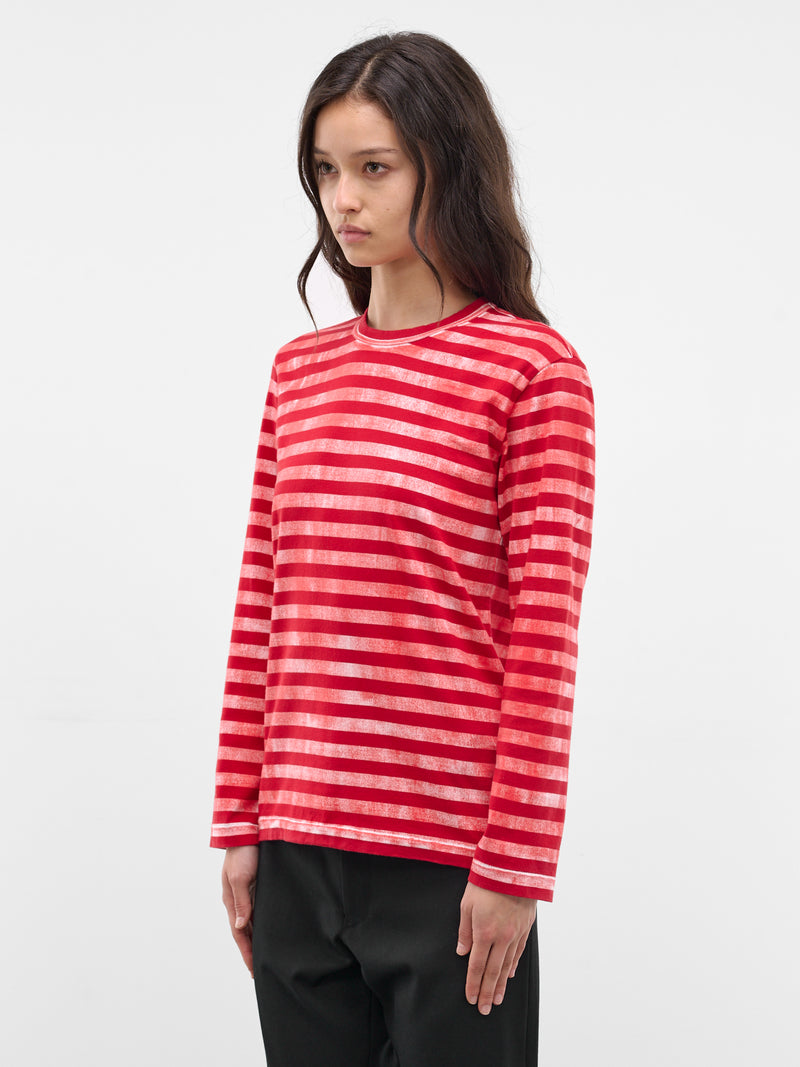 Red Spray Stripe Long Sleeve (GQ-T016-S26-RED-OFF-WHITE-RED)