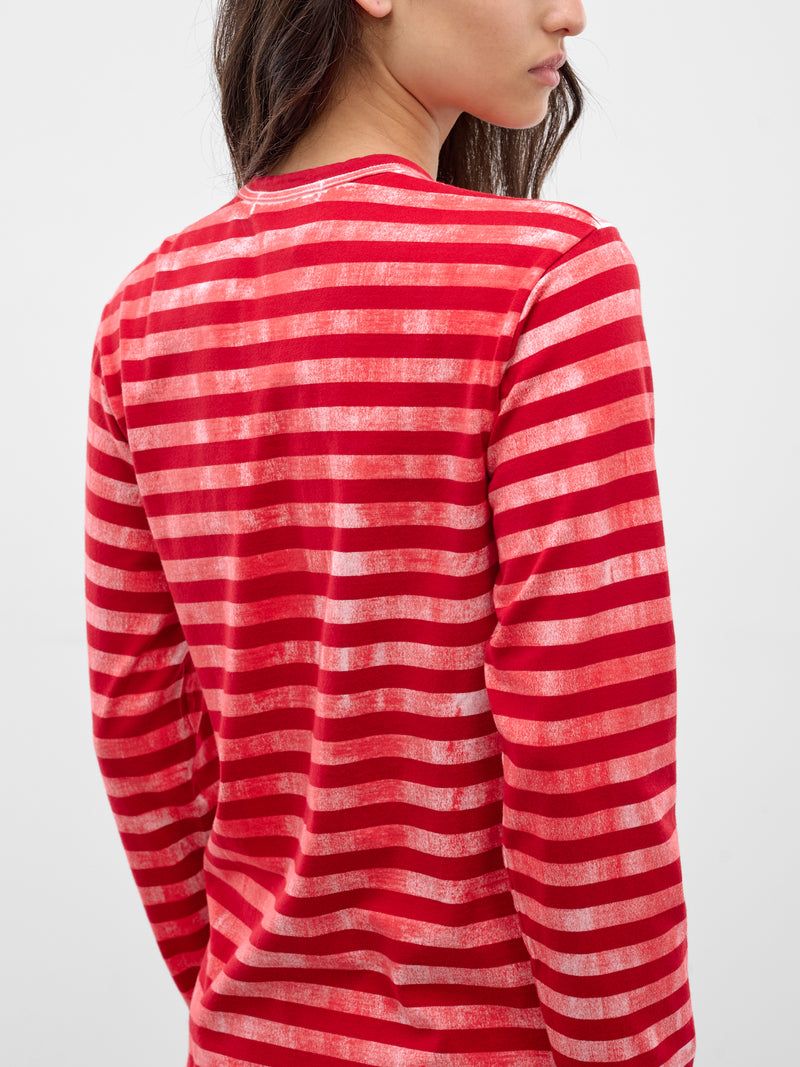 Red Spray Stripe Long Sleeve (GQ-T016-S26-RED-OFF-WHITE-RED)