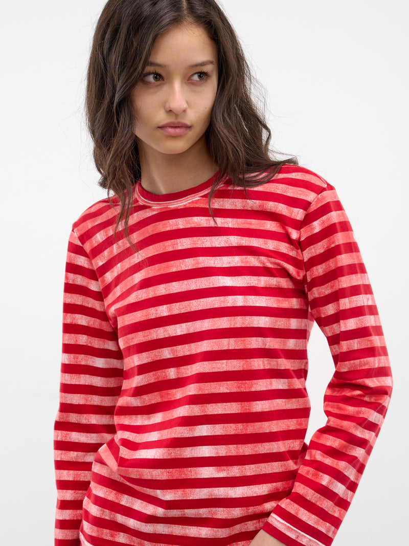 Red Spray Stripe Long Sleeve (GQ-T016-S26-RED-OFF-WHITE-RED)