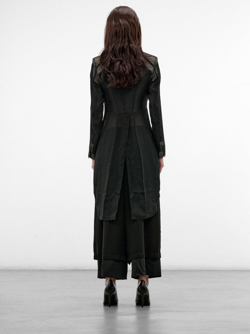 Black Sheer Paneled Tailcoat (GR-J009-W26-BLACK-BLACK)