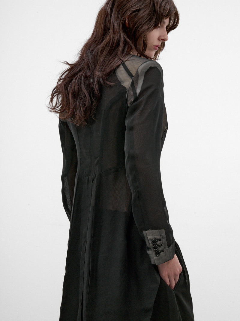 Black Sheer Paneled Tailcoat (GR-J009-W26-BLACK-BLACK)