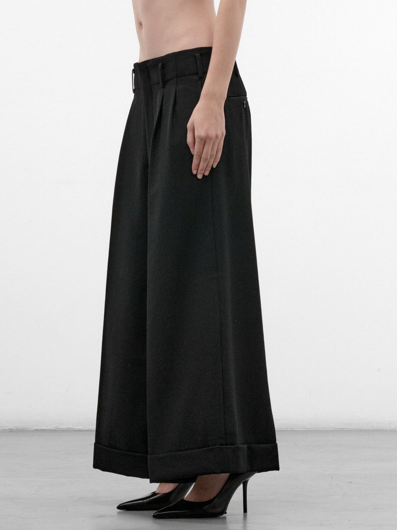Black Wool Wide Pleated Trousers (GR-P013-W26-BLACK-BLACK)