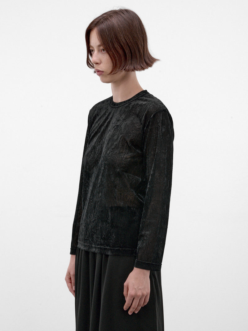 Black Crinkled Sheer Long Sleeve (GR-T017-W26-BLACK)