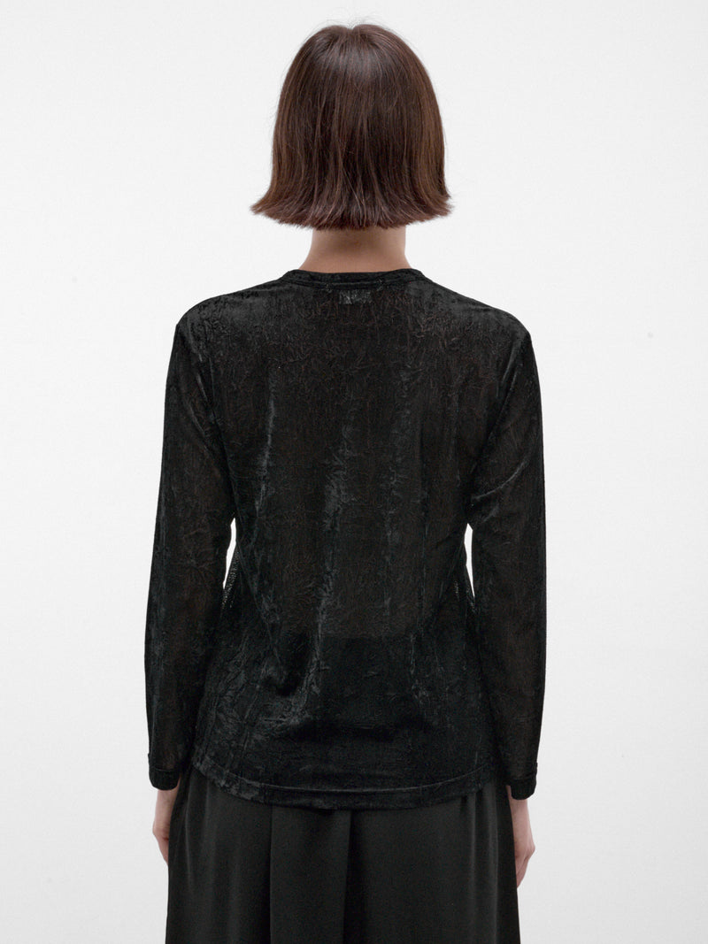 Black Crinkled Sheer Long Sleeve (GR-T017-W26-BLACK)