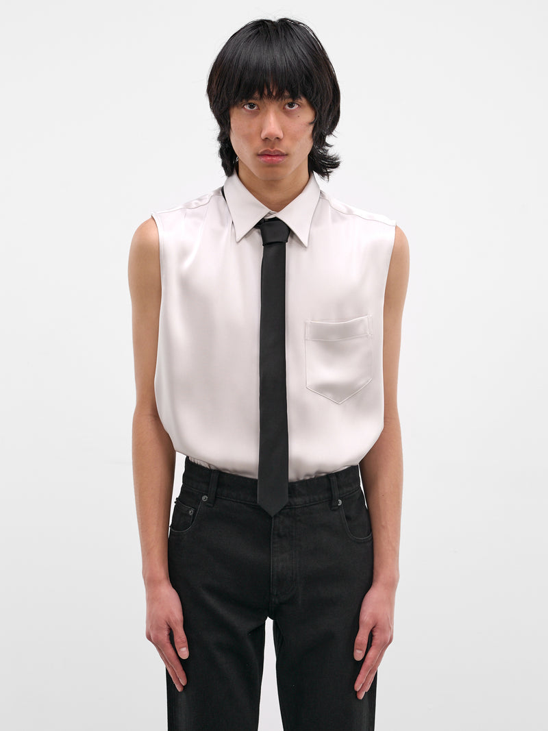 Black Poly Satin Skinny Necktie (GR10B-BLACK)