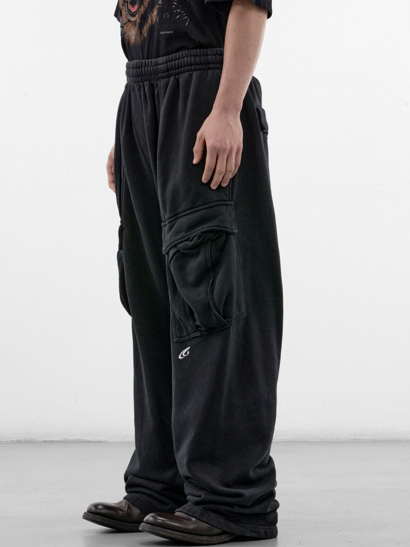 Black Cotton Cargo Sweatpants (GRC-04-002AB-ALMOST-BLACK)