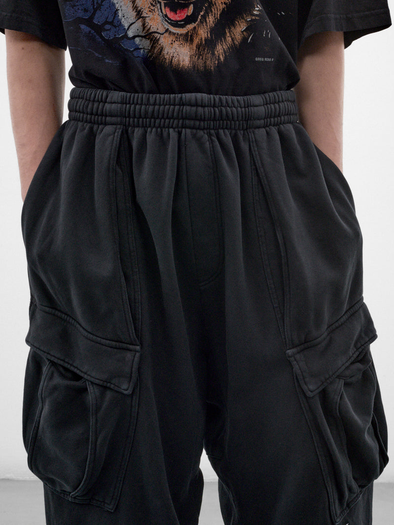 Black Cotton Cargo Sweatpants (GRC-04-002AB-ALMOST-BLACK)