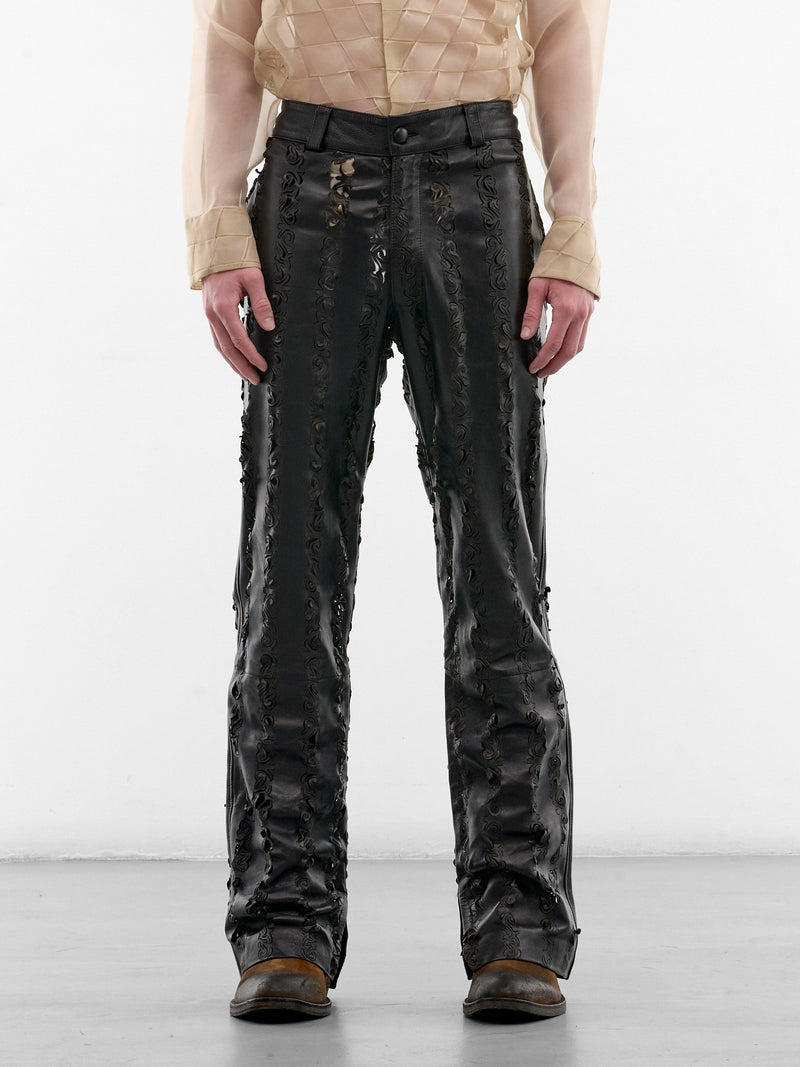 Black Leather Grecas Cut-Out Pants (GRECAS-PANTS-BLACK)