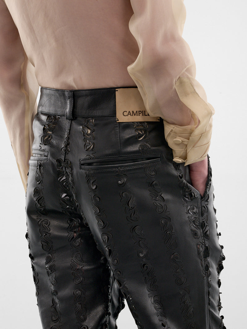 Black Leather Grecas Cut-Out Pants (GRECAS-PANTS-BLACK)