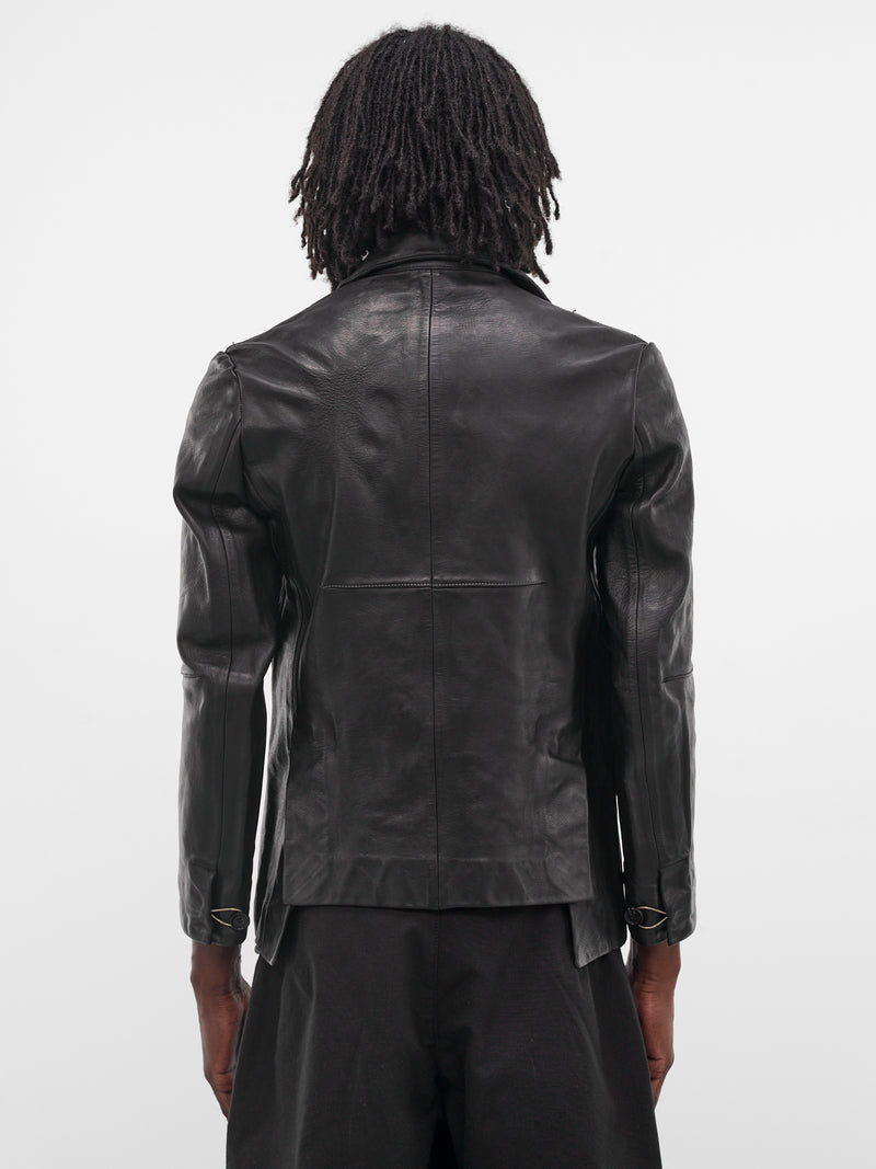 Black Slim Winkled Leather Blazer (GT3-BLACK)
