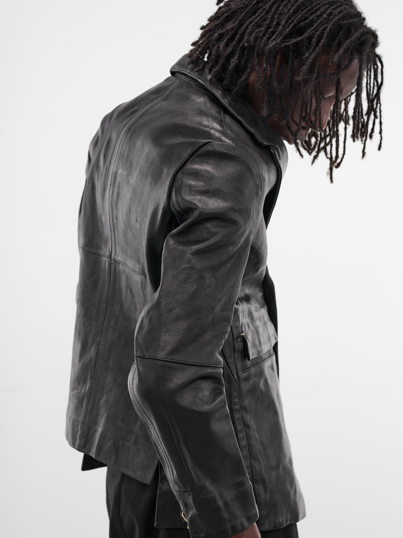 Black Slim Winkled Leather Blazer (GT3-BLACK)