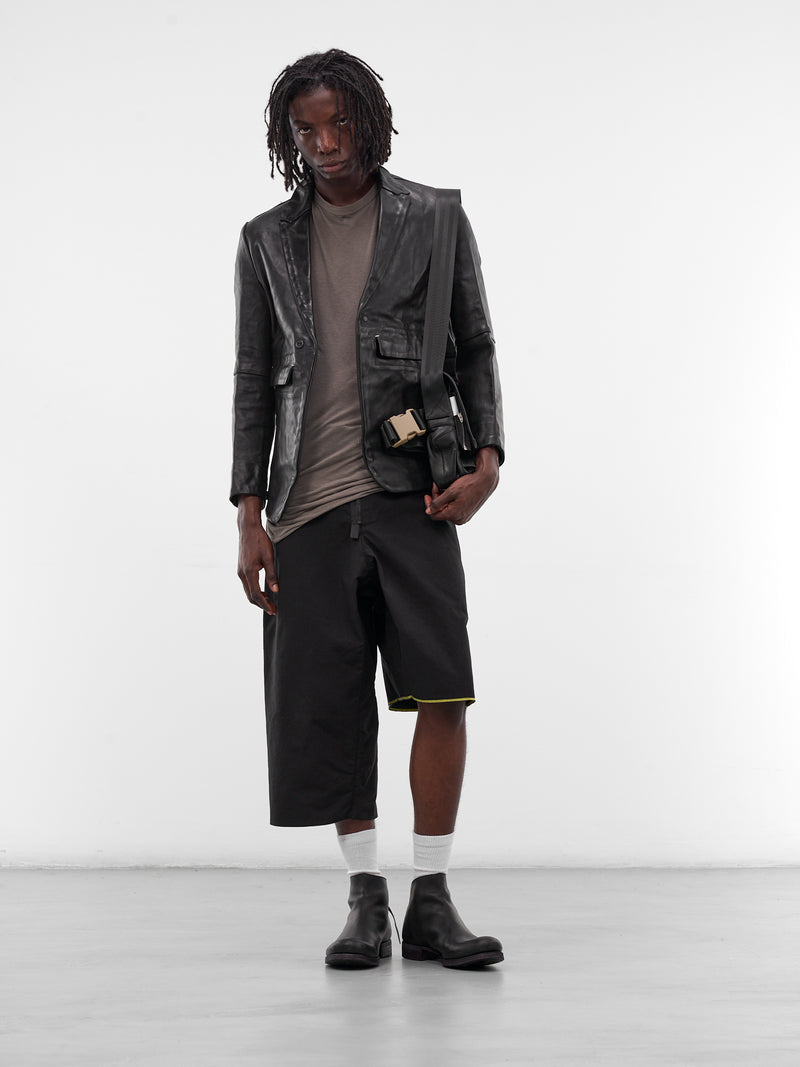 Black Slim Winkled Leather Blazer (GT3-BLACK)