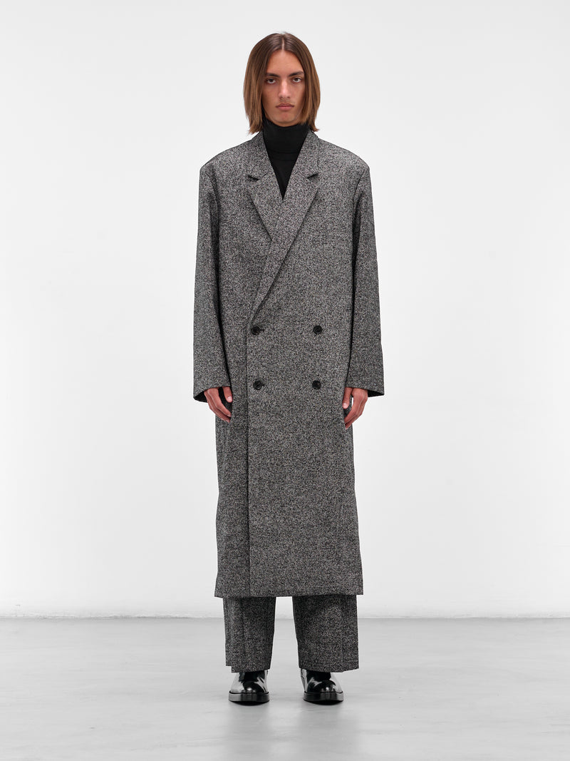 Gray Twill Double-Breasted Coat (H526Y01WD6-1102-BLAK-WHITE)