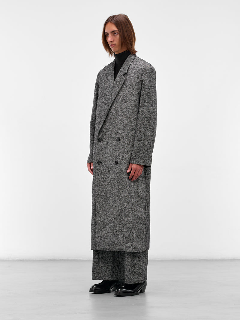 Gray Twill Double-Breasted Coat (H526Y01WD6-1102-BLAK-WHITE)