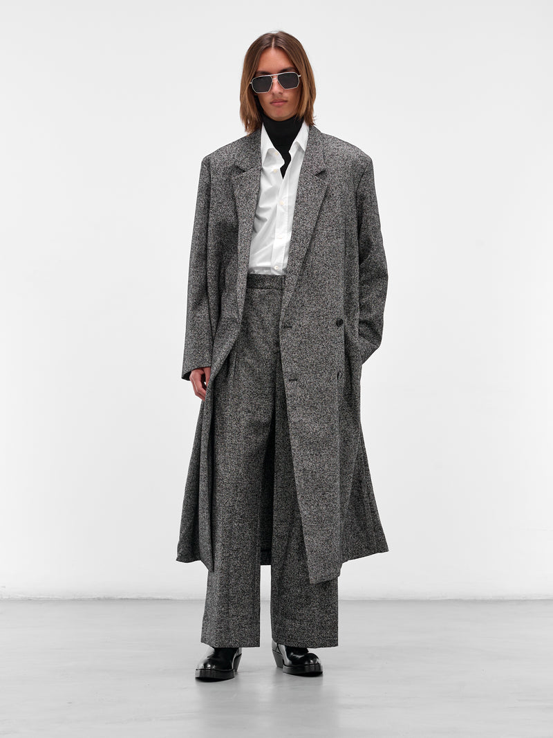 Gray Twill Double-Breasted Coat (H526Y01WD6-1102-BLAK-WHITE)