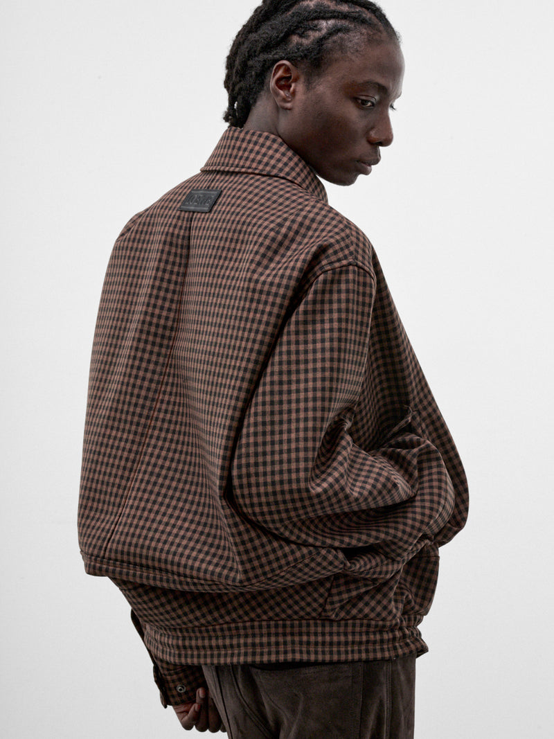 Brown Wool Checked Zip Jacket (H526Y02WGO-BROWN-BLACK)