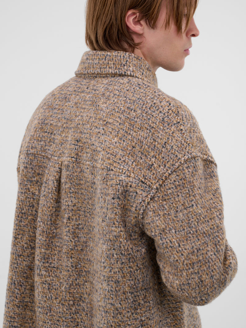 Beige Wool-Alpaca Check Overshirt (H526Y02X55-BEIGE-BLUE-MELANGE)