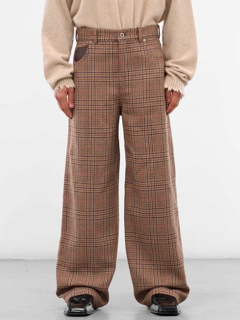 Beige Herringbone Check Wool Trousers (H526Y04WIG-BEIGE-MULTI)