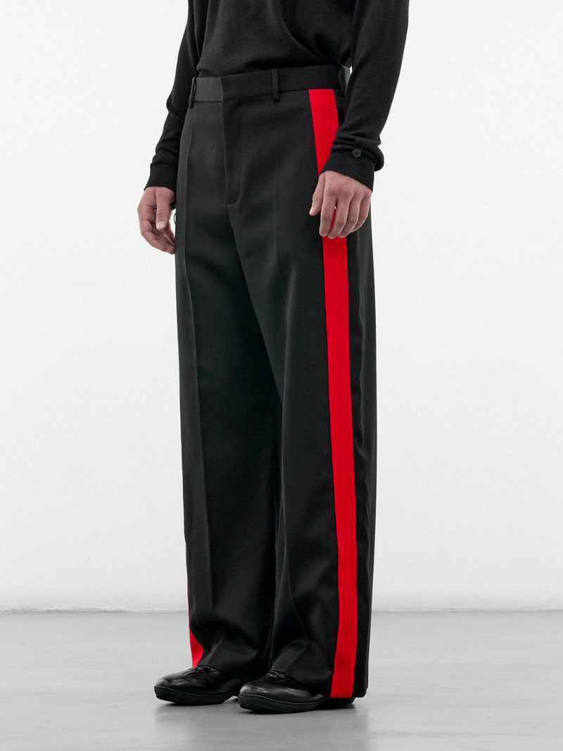 Black Wool Stripe Trousers (H526Y04WJP-BLACK-RED)