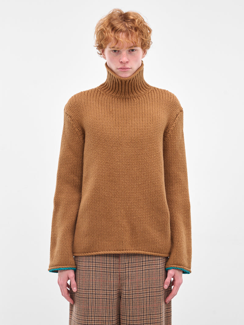 Tan Wool Turtleneck Sweater (H526Y14KMQ-2530-TAN)