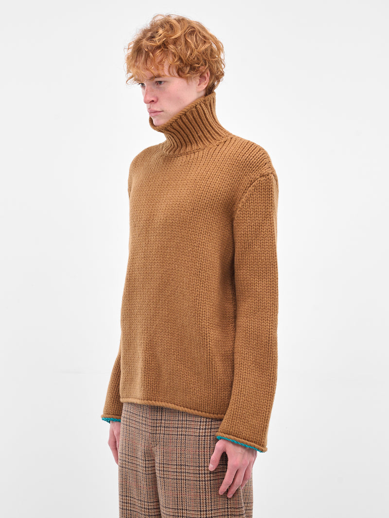 Tan Wool Turtleneck Sweater (H526Y14KMQ-2530-TAN)