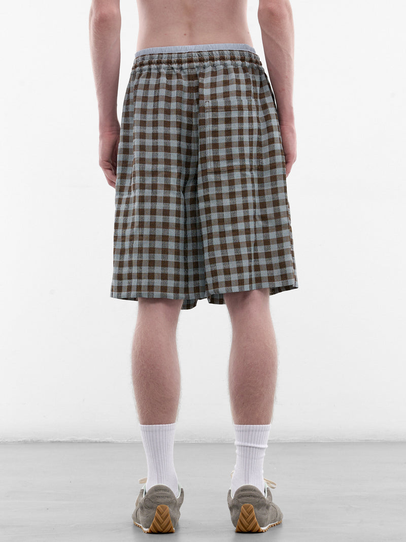 Brown Check Linen Shorts (H526Y1AX15-BLUE-BROWN)