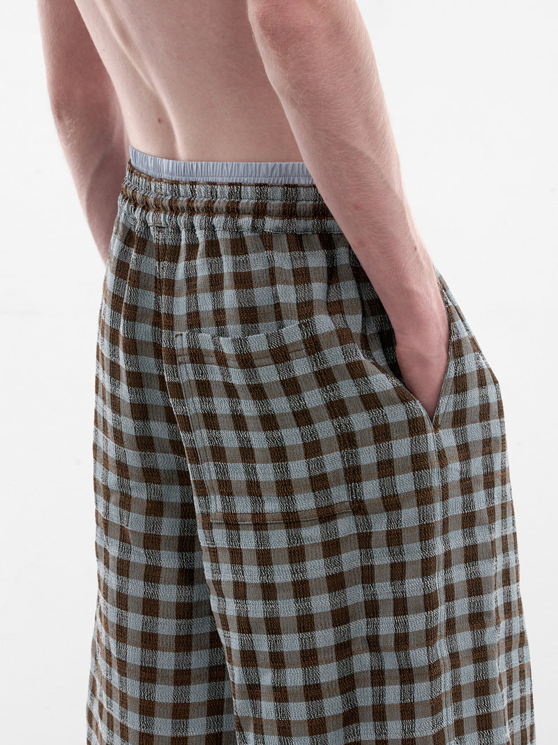 Brown Check Linen Shorts (H526Y1AX15-BLUE-BROWN)