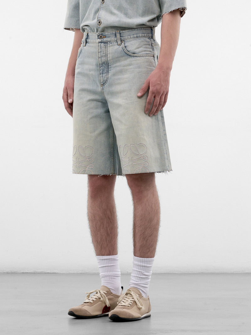 Blue Logo Embroidered Denim Shorts (H526Y1GW11-WASHED-BLUE)