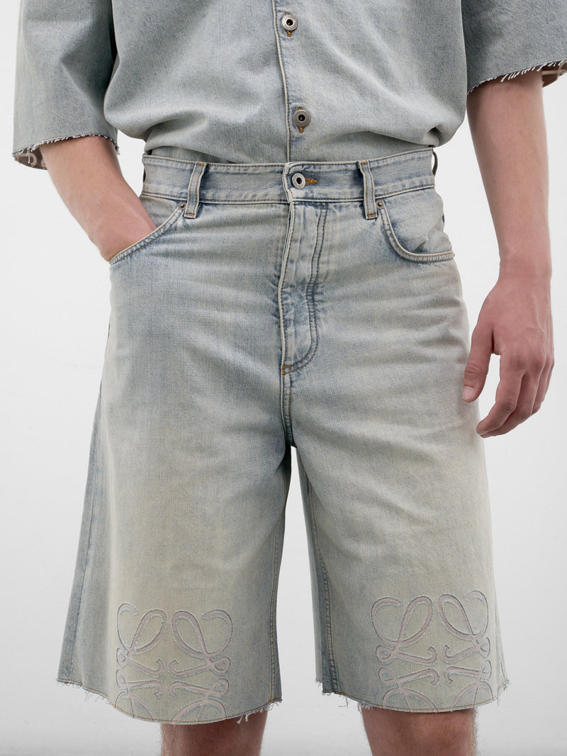 Blue Logo Embroidered Denim Shorts (H526Y1GW11-WASHED-BLUE)