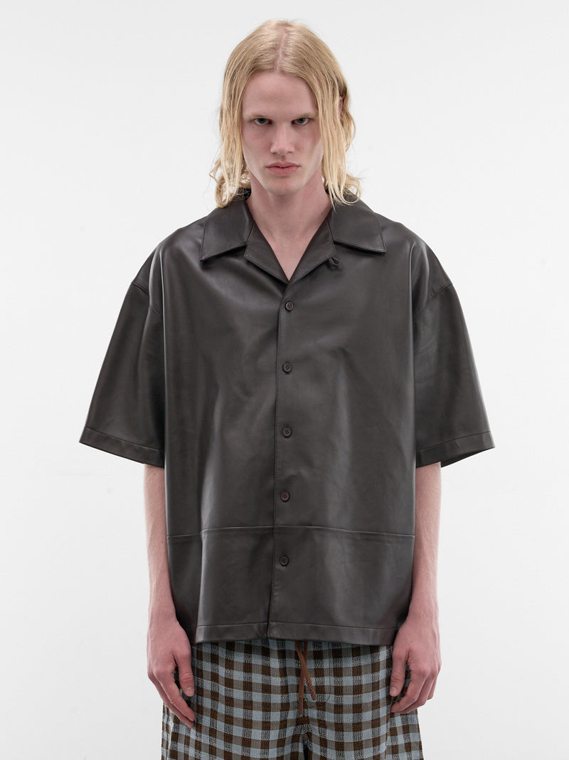Brown Nappa Lambskin Boxy Shirt (H526Y31L69-DARK-BROWN)