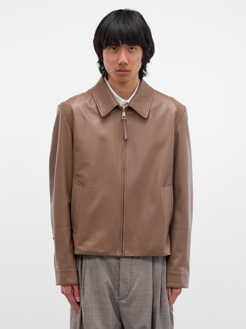 Taupe Lambskin Nappa Zip Jacket (H526Y34LAX-TAUPE)
