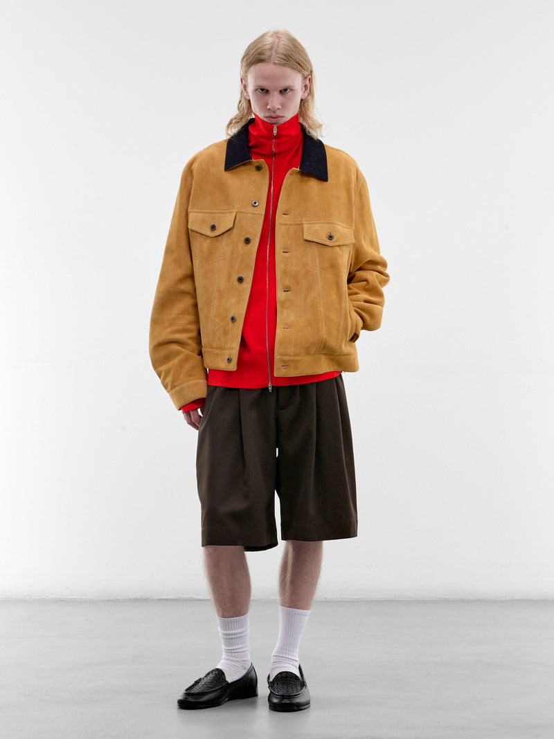 Camel Suede Goatskin Trucker Jacket (H526Y34LBN-CAMEL)