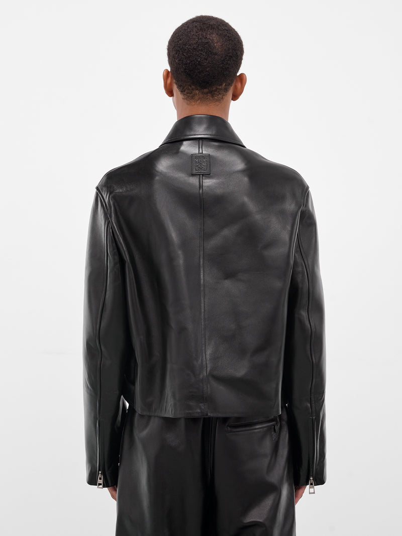 Black Lambskin Cropped Zip Jacket (H526Y34L92-1100-BLACK)