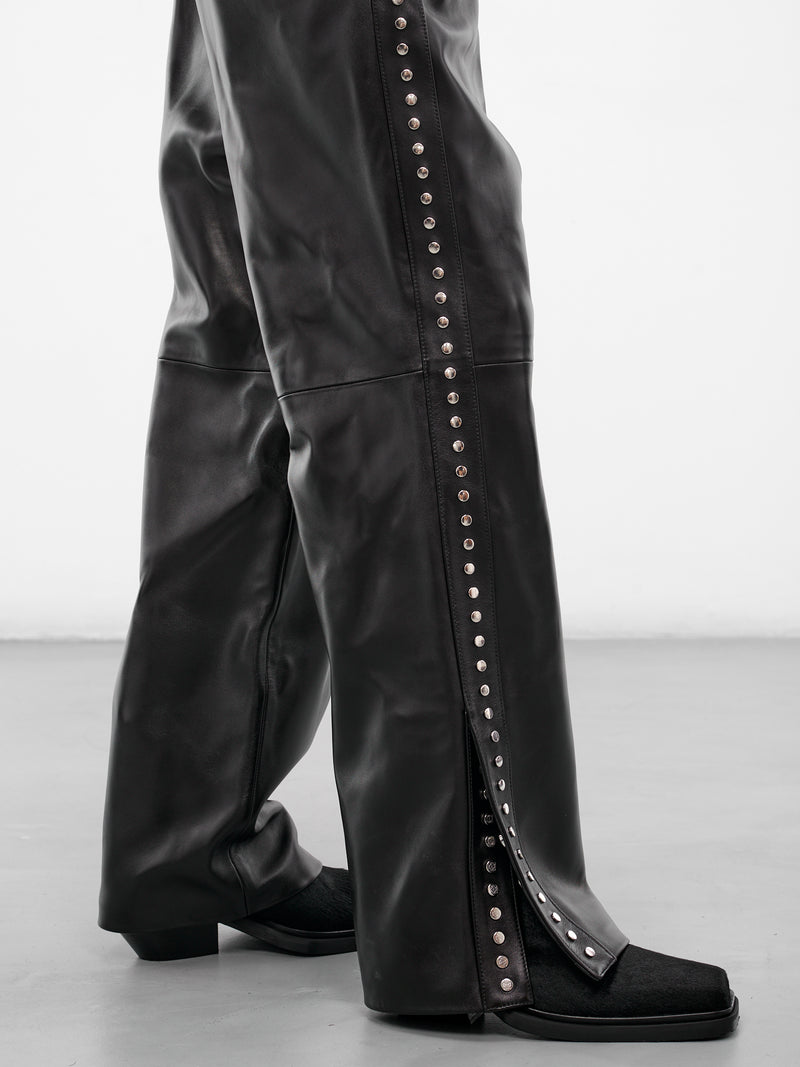 Black Studded Lambskin Elasticated Pants (H526Y54L71-1100-BLACK)