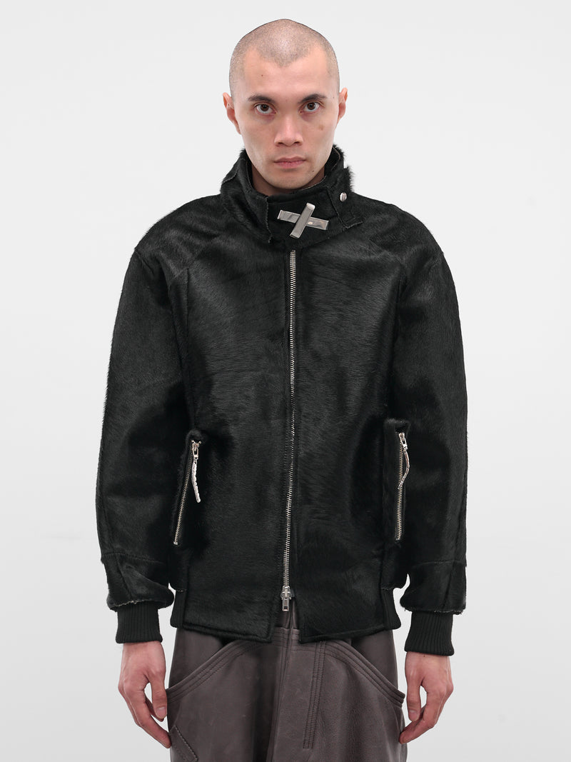 Black Short-Hair Bomber Jacket (HAIRY-BOMBER-BLACK)