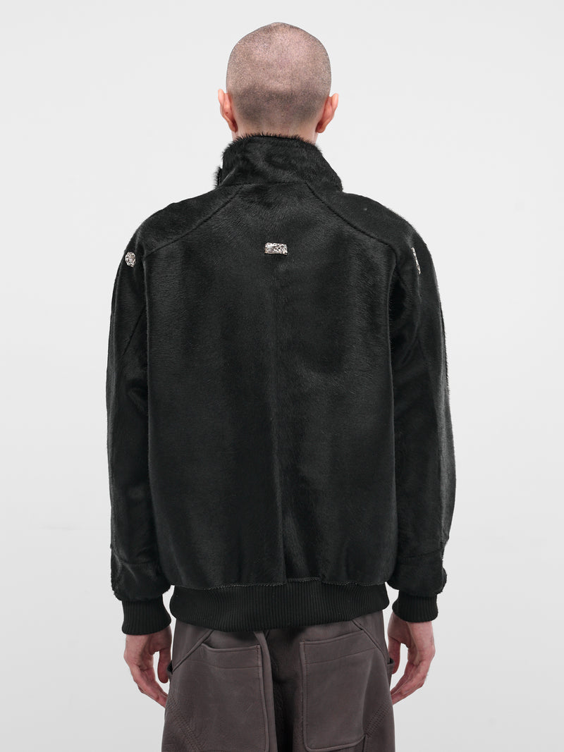 Black Short-Hair Bomber Jacket (HAIRY-BOMBER-BLACK)