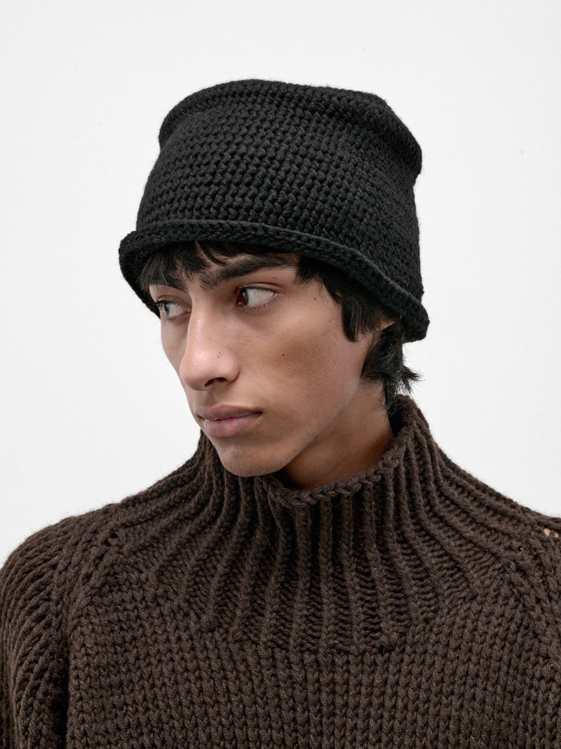 Black Yak Wool Crochet Hat (HAT#13-BLACK)