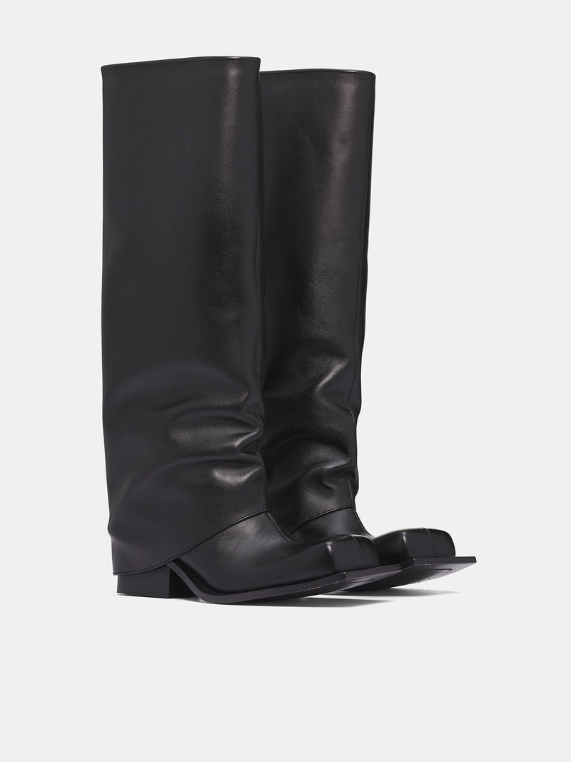 Havva Chunky Heel Leather Boots (HAVB-BK-BLACK)