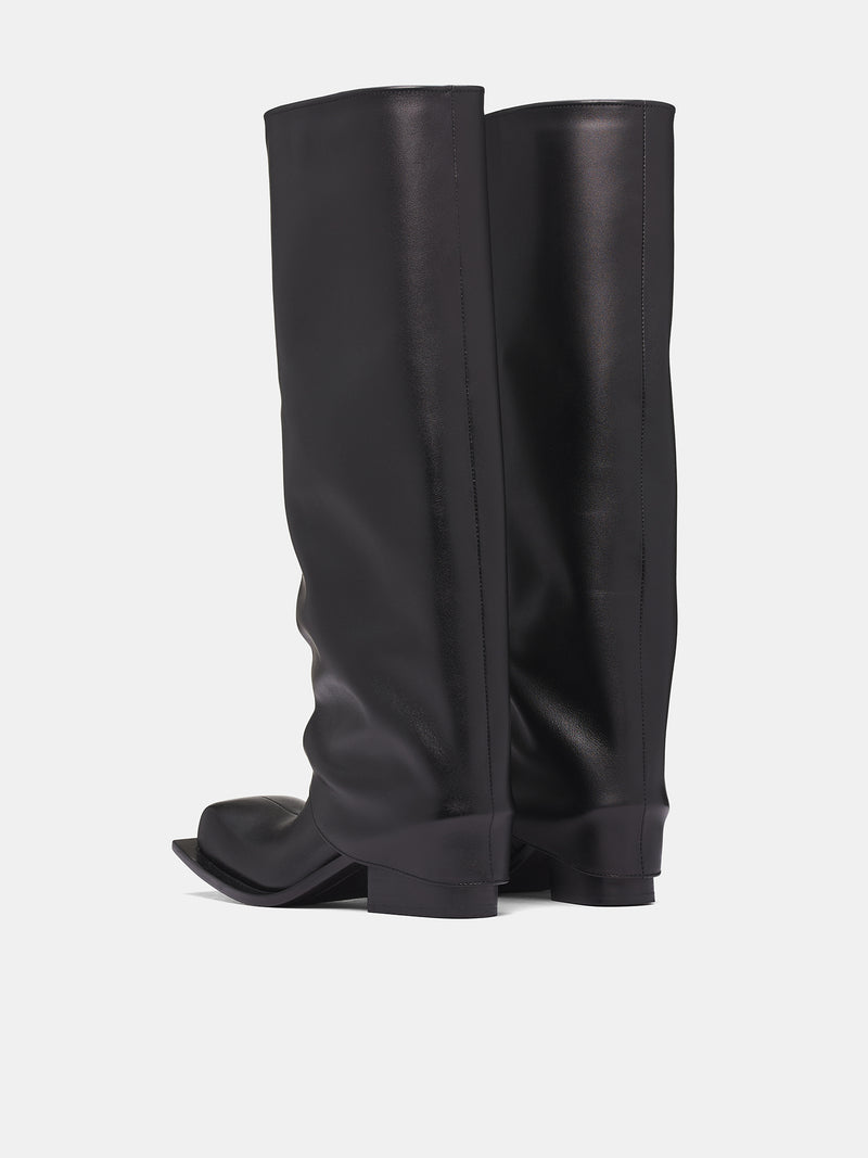 Havva Chunky Heel Leather Boots (HAVB-BK-BLACK)