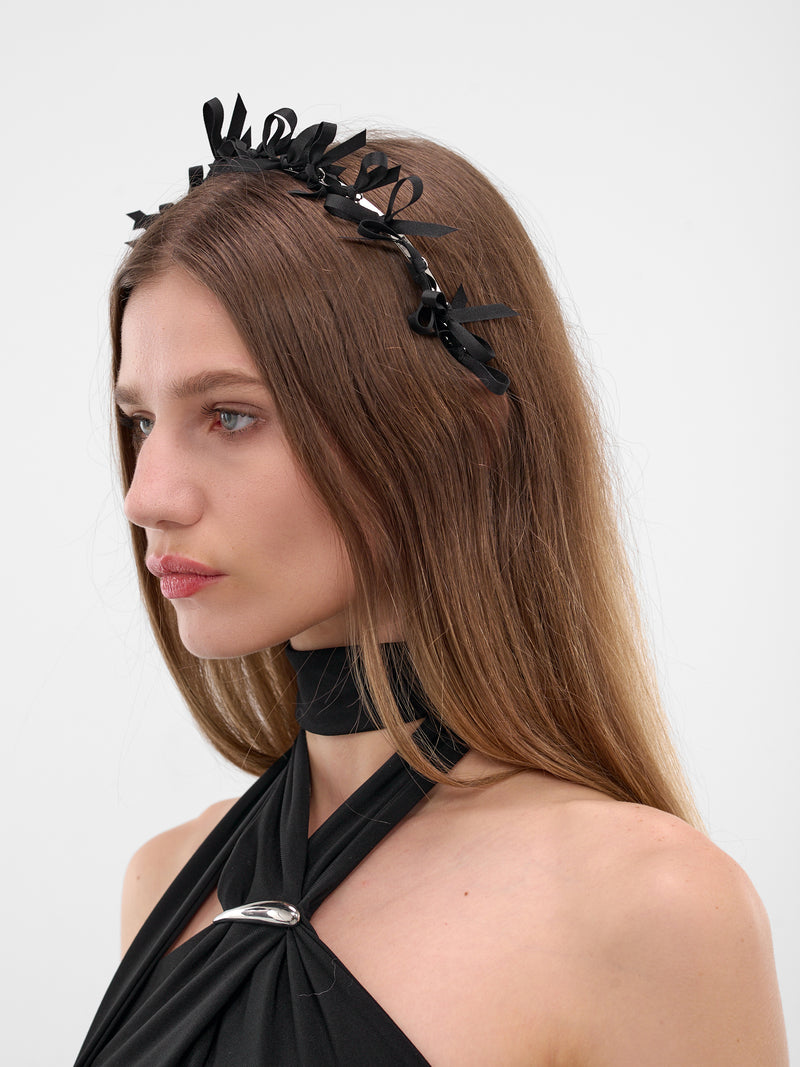 Black Ribbon Iron Headband (HDP02-SILVER-BLACK)