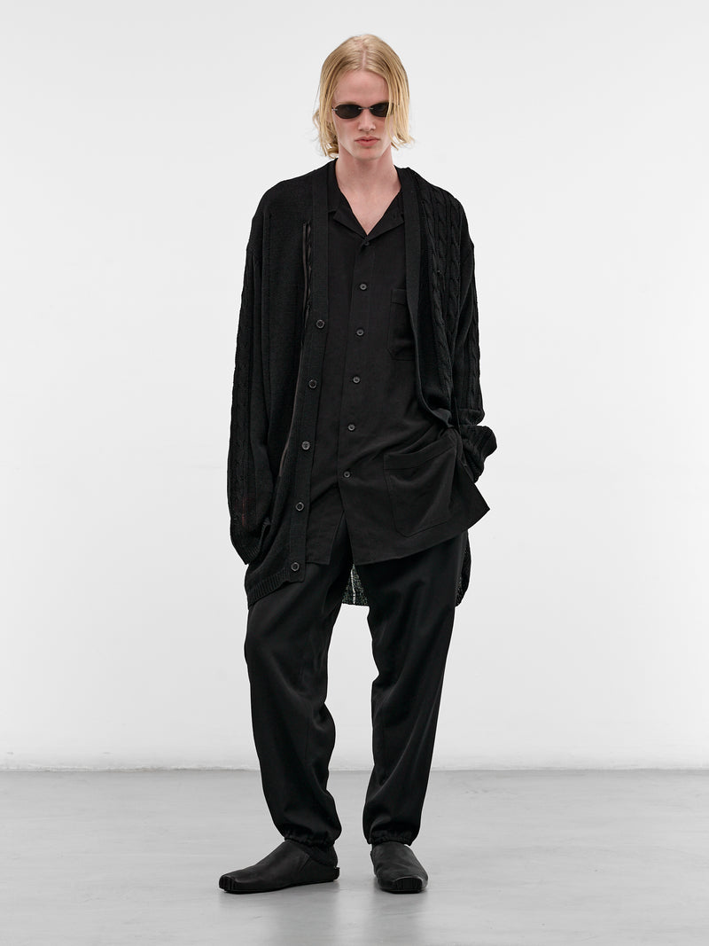 Black Drape Relaxed Tuxedo Blouse (HK-B01-500-1-BLACK)