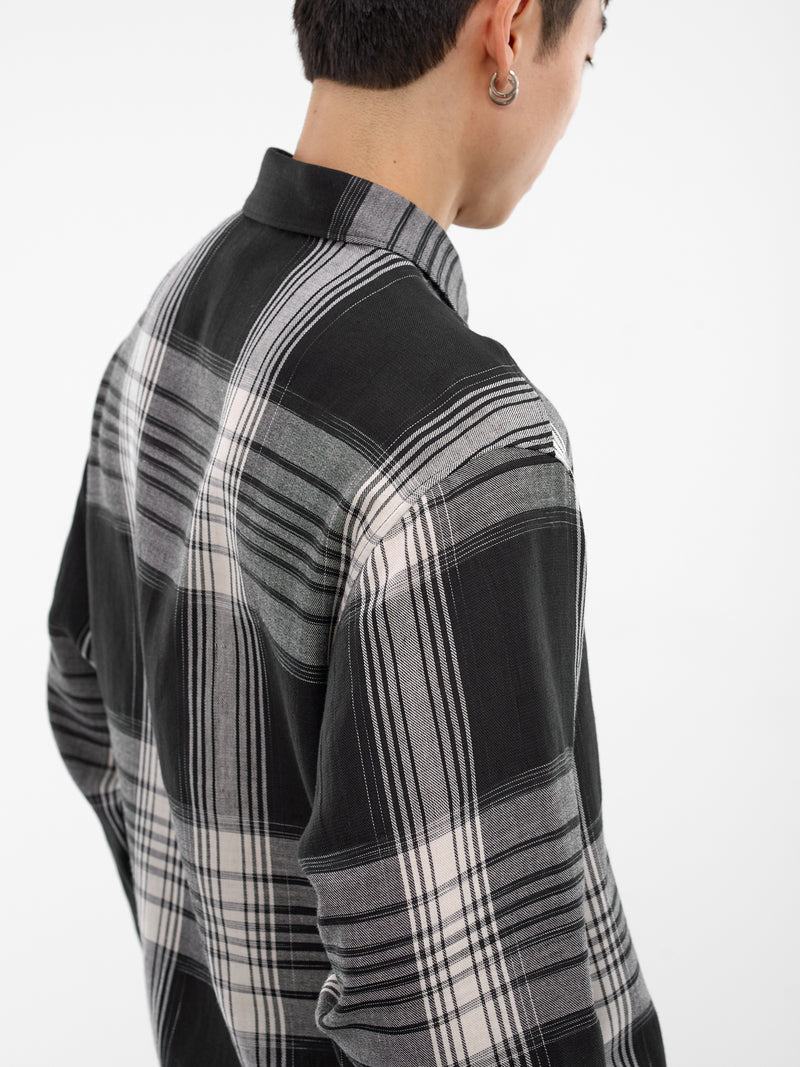 Black Plaid Flannel Shirt (HK-B66-053-1-BLACK)