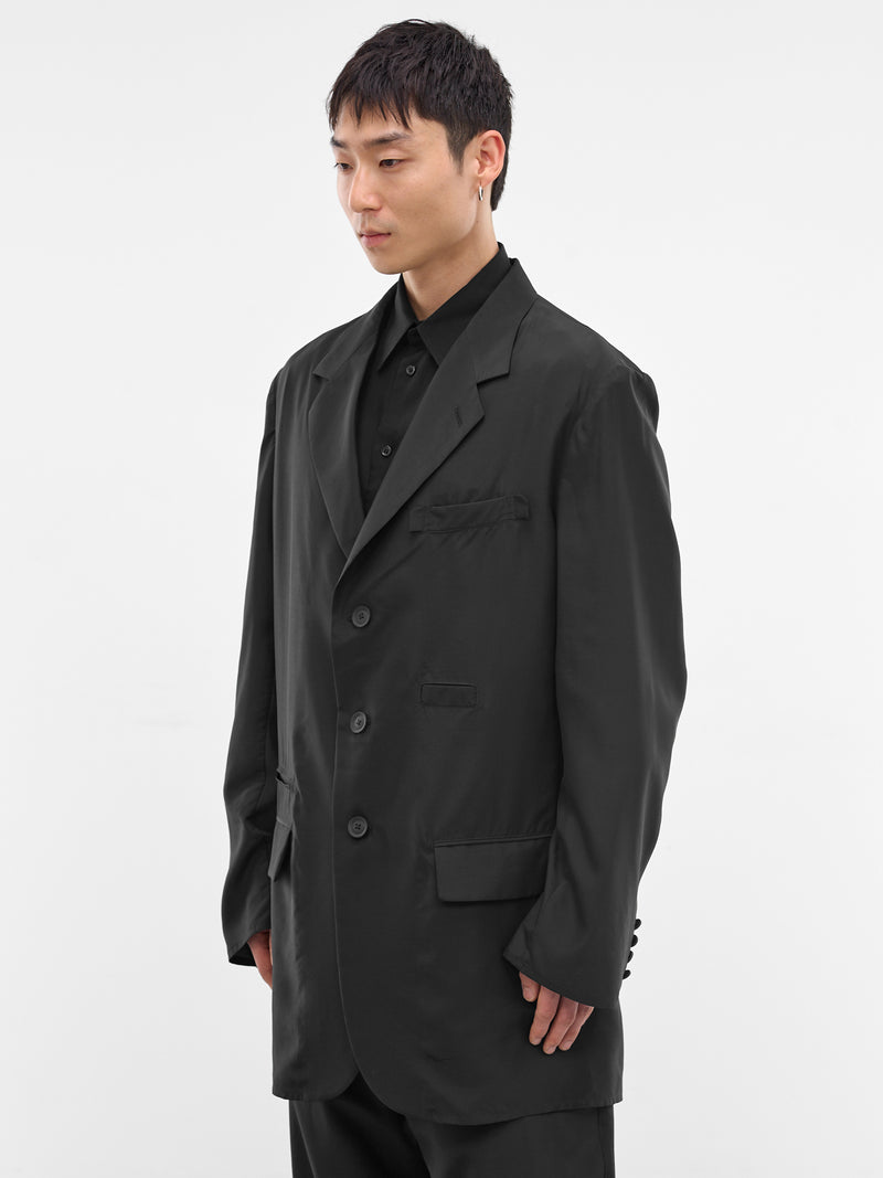 Black Silk Relaxed Blazer (HK-J22-444-1-BLACK)
