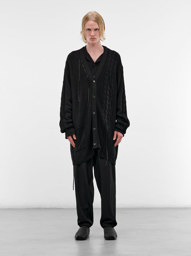 Black Laced Linen-Cotton Cardigan (HK-K375-374-1-BLACK