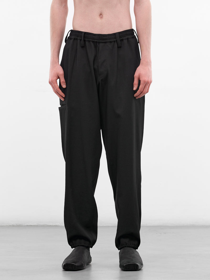 Black Wool Gabardine Elasticated Trousers (HK-P03-140-1-BLACK)