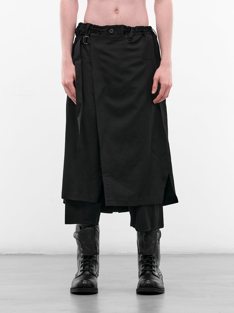 Black Wool Gabardine Wrap Pants (HK-P08-100-2-BLACK)