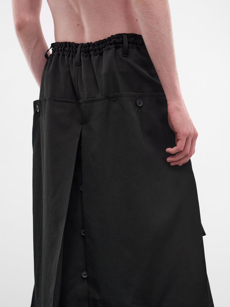 Black Wool Gabardine Wrap Pants (HK-P08-100-2-BLACK)
