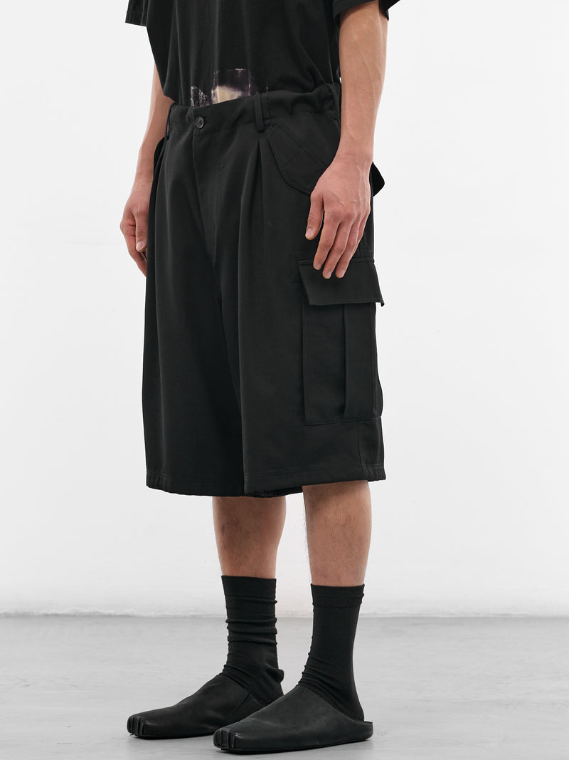 Black Baggy Wool Gabardine Shorts (HK-P09-100-2-BLACK)
