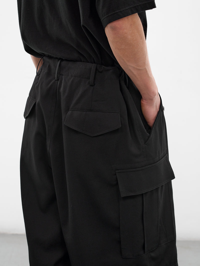 Black Baggy Wool Gabardine Shorts (HK-P09-100-2-BLACK)