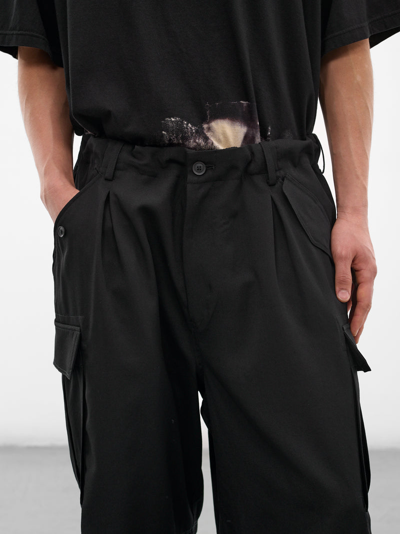 Black Baggy Wool Gabardine Shorts (HK-P09-100-2-BLACK)